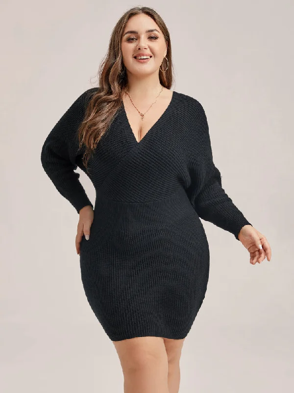 modern dressSolid V-Neck Bodycon Sweater Dress