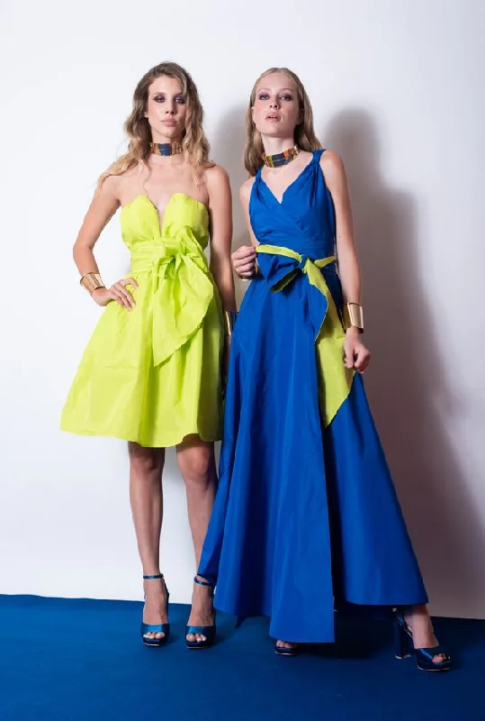 off-shoulder dressEDAS Tenerezza Cobalt Blue Taffeta Style Belted Dress