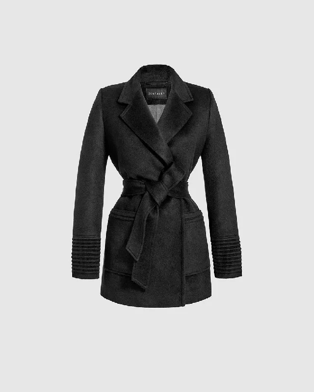 zip-up jacketBaby Alpaca Cropped Notched Collar Wrap Coat with Square Pockets