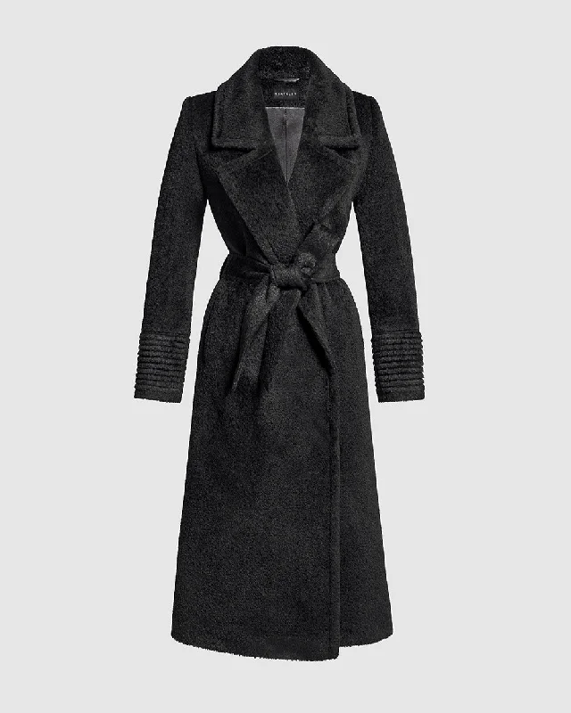 raincoatBouclé Alpaca Long Notched Collar Wrap Coat