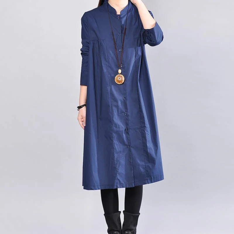 chic shift dress2018 navy pure linen dresses plus size clothing linen clothing dress casual Cinched solid color linen dresses