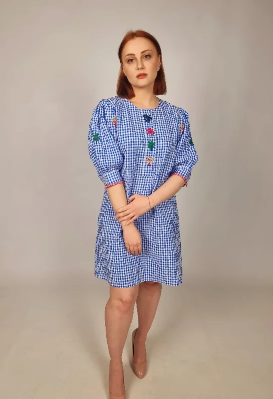 Inventory Reduction Vilagallo Dress With Amber - Blue Check
