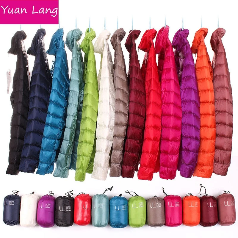 Limited Time Discount Women 90% White Duck Down Jacket Winter Fall Female Ultra Light Down Jackets Slim Solid Long Sleeve Parkas Candy Color Zip Coat