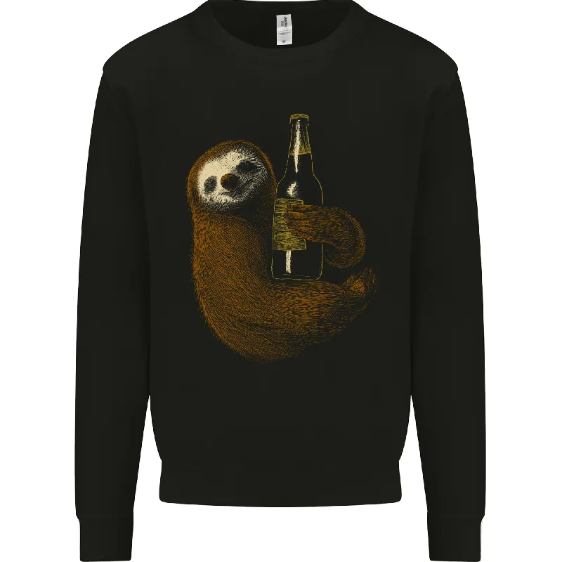 athletic style hoodieA Sloth With a Bottle of Beer Wine Cider Alcohol Mens Sweatshirt Jumper