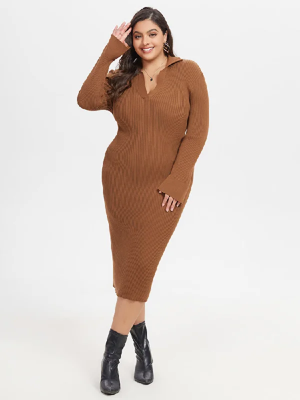 trendy bodycon dressRibbed Knit Split Midi Sweater Dress