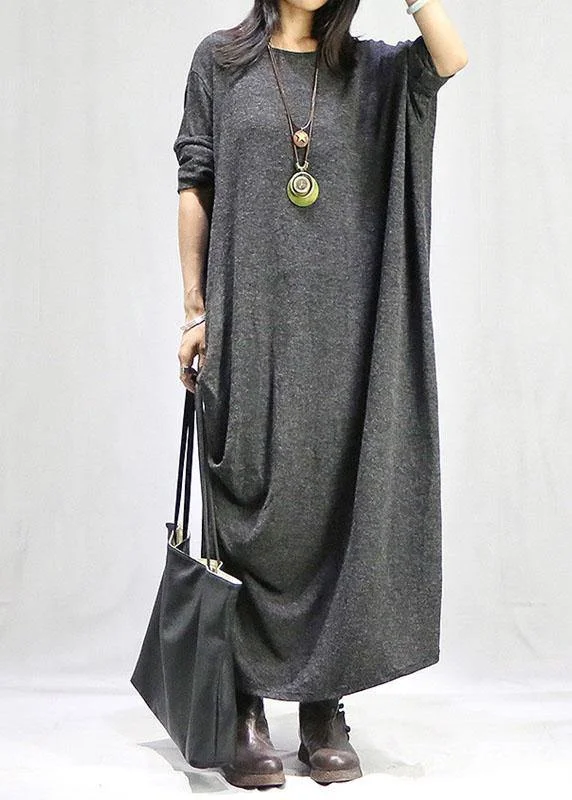 long sleeve dressBohemian gray dresses o neck long sleeve long fall Dress