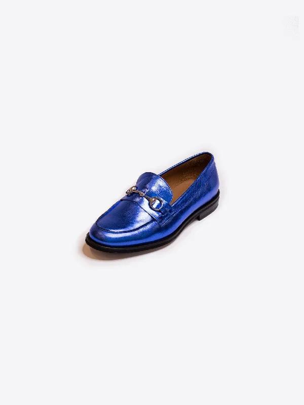 pleated maxi dressVilagallo Blue Metallic Leather Buckle Loafer