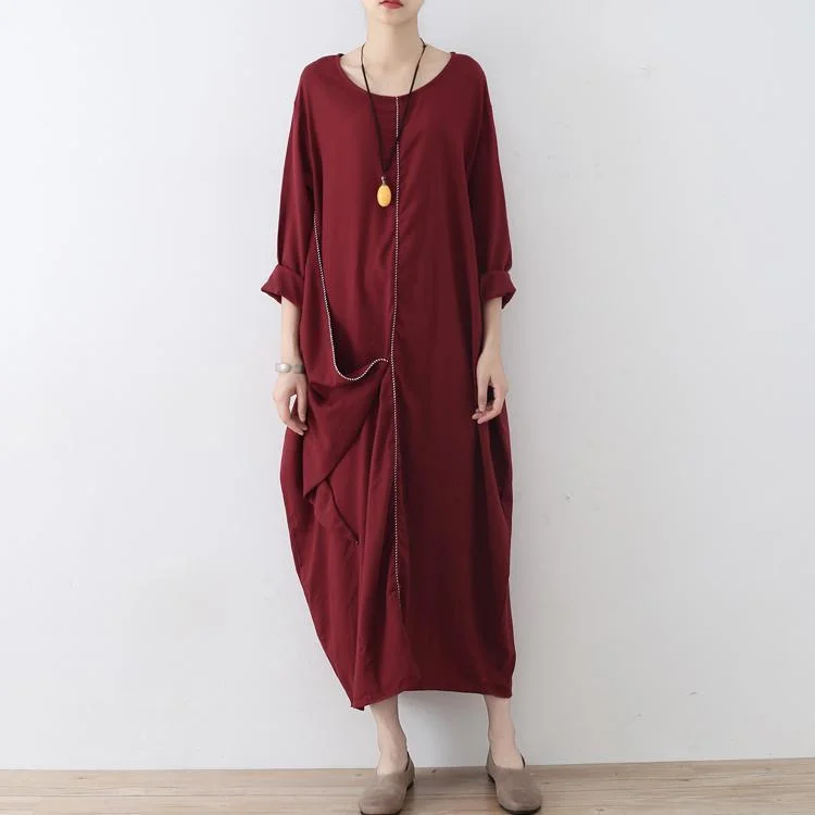 lace dressstylish red linen dress oversize asymmetrical hem traveling clothing New asymmetrical zippered kaftans