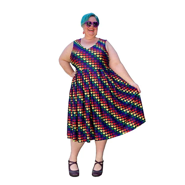 satin dressRainbow Hearts Vee Sleeveless plus size dress with pockets sizes 14 - 36