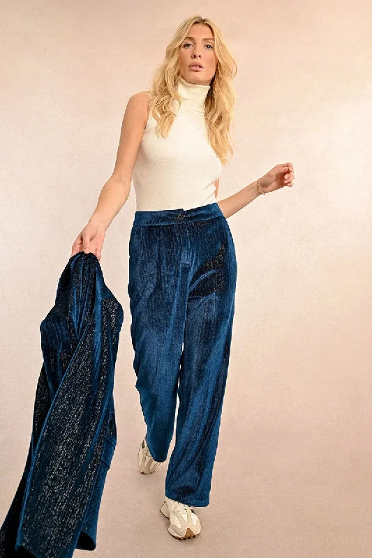 Bonus Savings Molly Bracken Dark Blue Velvet Pants