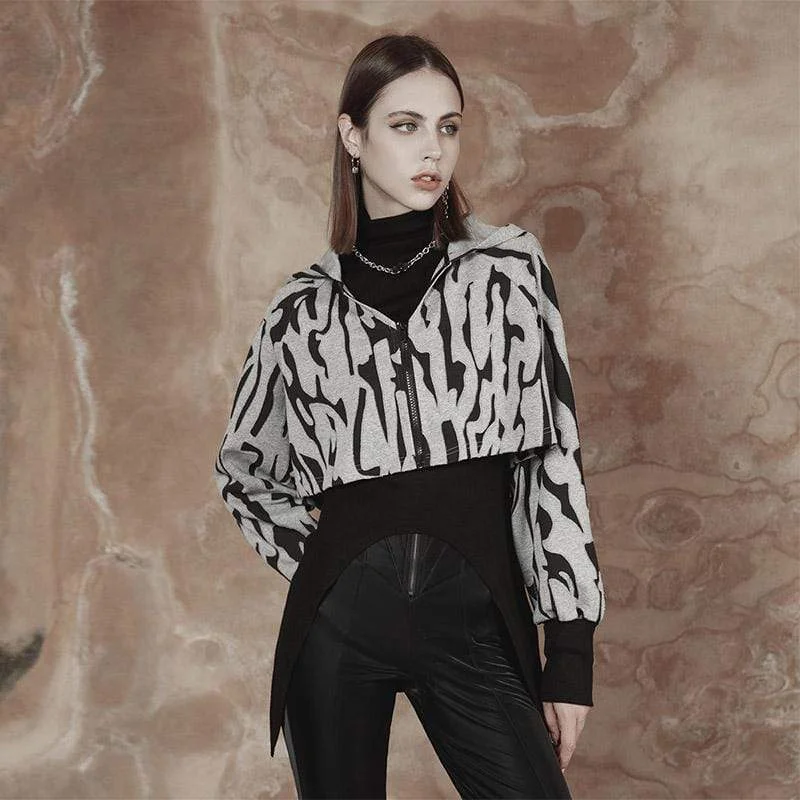 Exclusive Offers Women's Grunge Zebra Zipper Short Hoodies