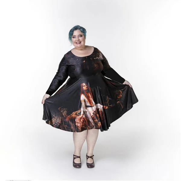 casual evening dressArt Series: Plus Size Long Sleeve Velvet Skater dress with pockets in Lady of Shalott Print plus other art prints by John William Waterhouse