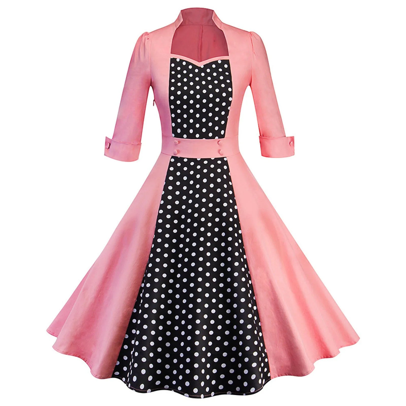 satin midi dressJuliaFashion - Women Robe Retro Vintage Casual Polka Dot Stitching 50s 60s Rockabilly Swing Pin Up Elegant Tunic Party Dress