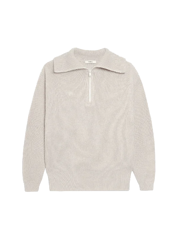 Price Cut Womens Recycled Cashmere Half Zip Sweater—oatmeal