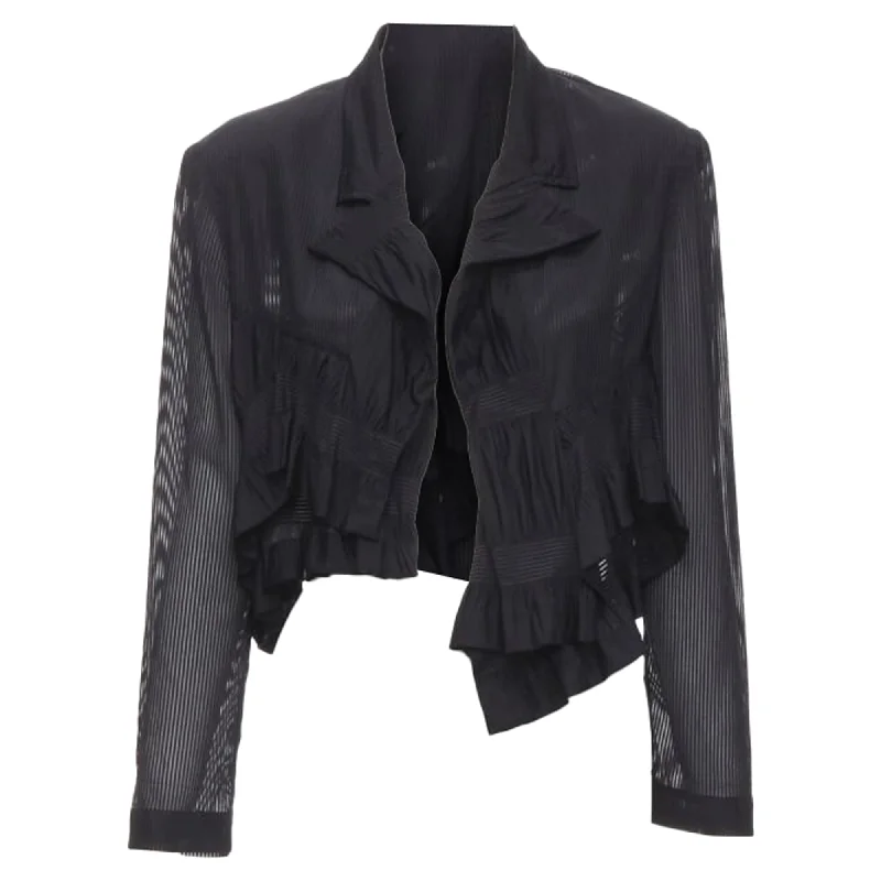 Value Deals Comme Des Garcons striped sheer ruffle cropped blazer jacket