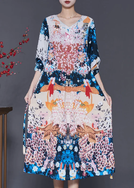 Act Now Modern White Oversized Print Silk Robe Dresses Summer