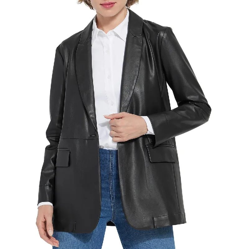 Don't Wait Womens Faux Leather Wear to work One-Button Blazer