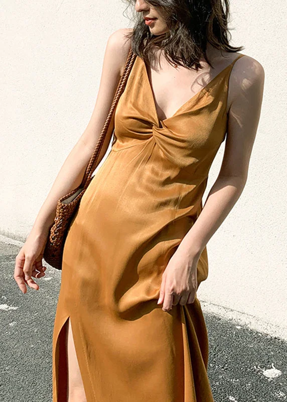 playful dressFrench Ginger V Neck Patchwork Silk Spaghetti Strap Dress Summer