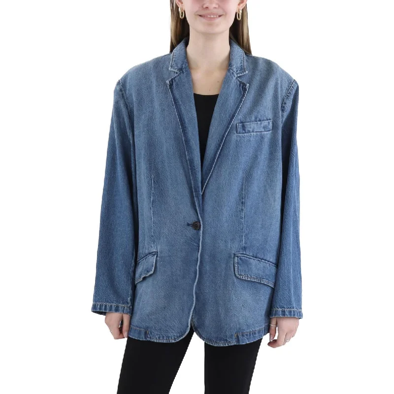 Early Access Plus Womens Denim Trendy One-Button Blazer