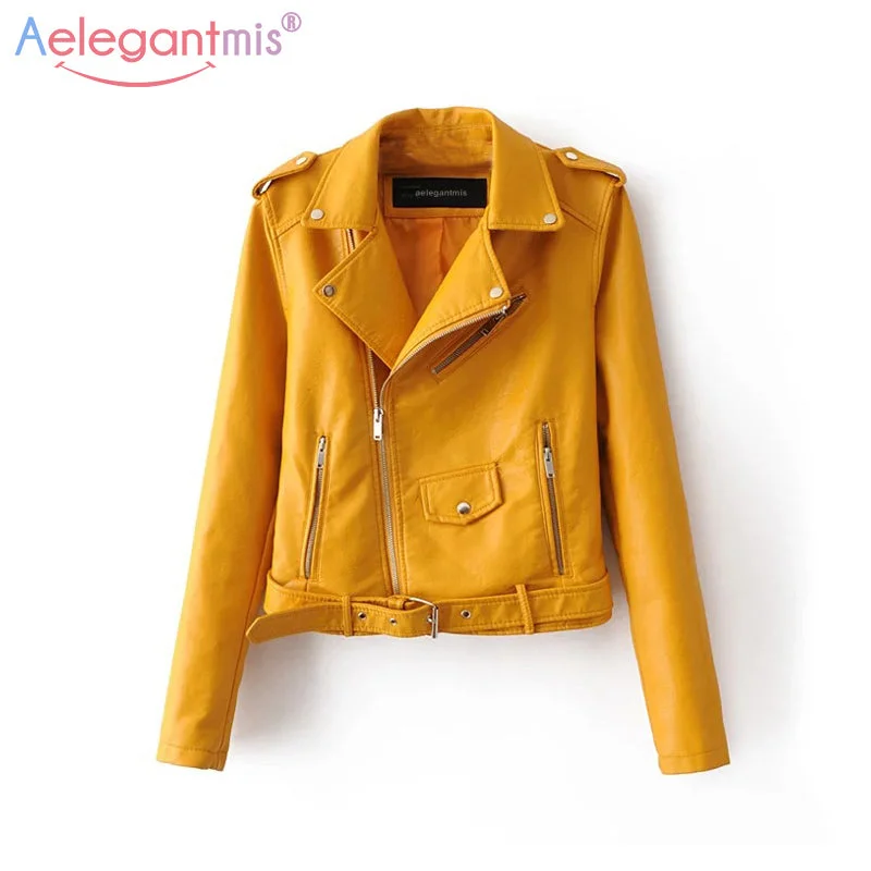 warm outerwearAelegantmis Autumn New Short Faux Soft Leather Jacket Women Fashion Zipper Motorcycle PU Leather Jacket Ladies Basic Street Coat