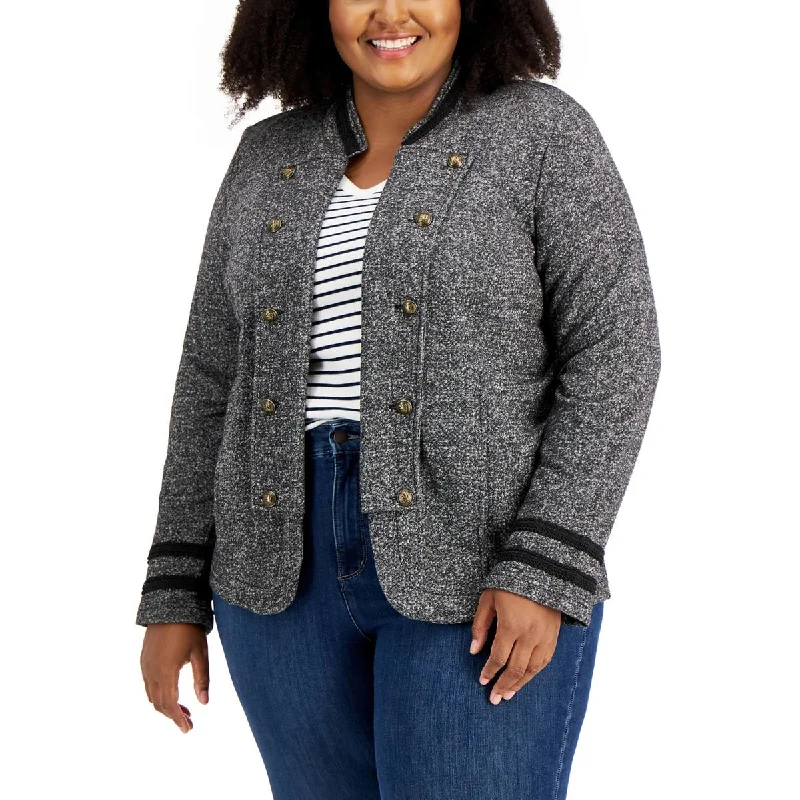 Fantastic Deals Plus Womens Military Band Button Detail Open Front