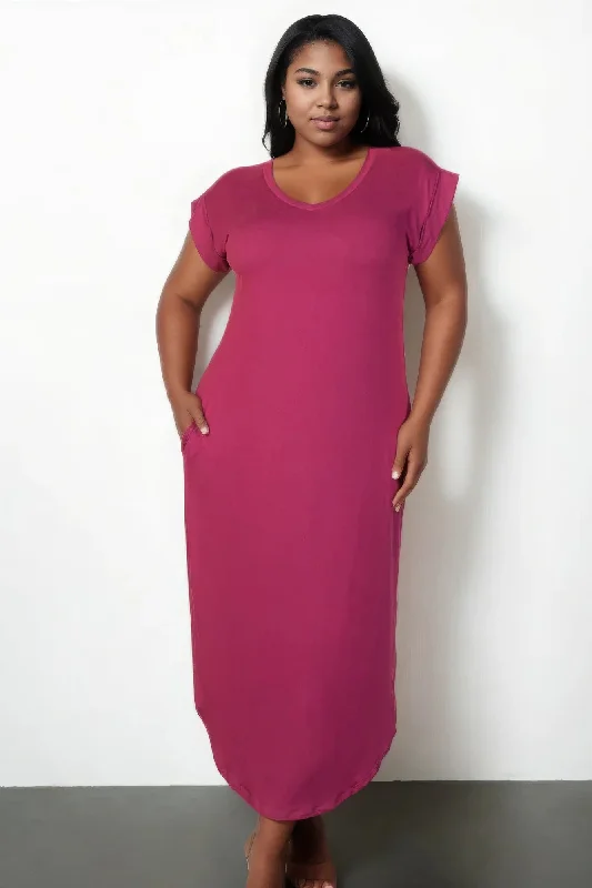 Deal Alert Plus Size Hidden Pocket Batwing Sleeve V Neck Long Dress