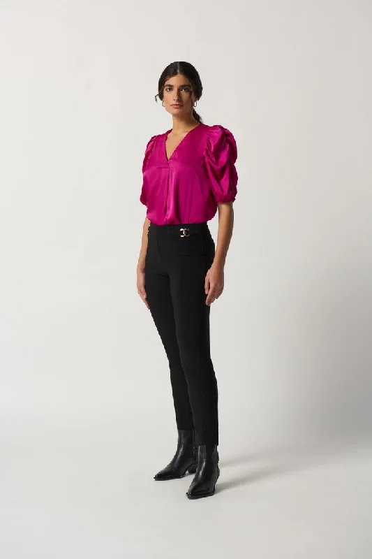 Quick Sale Joseph Ribkoff Black Bonded Silk Straight-Leg Pants