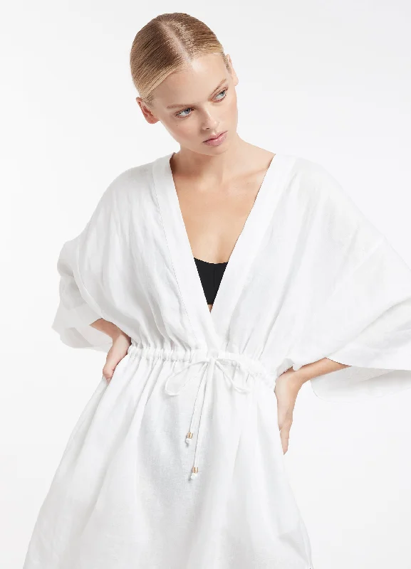 Limited Availability Jetset Gather Front Kaftan - White