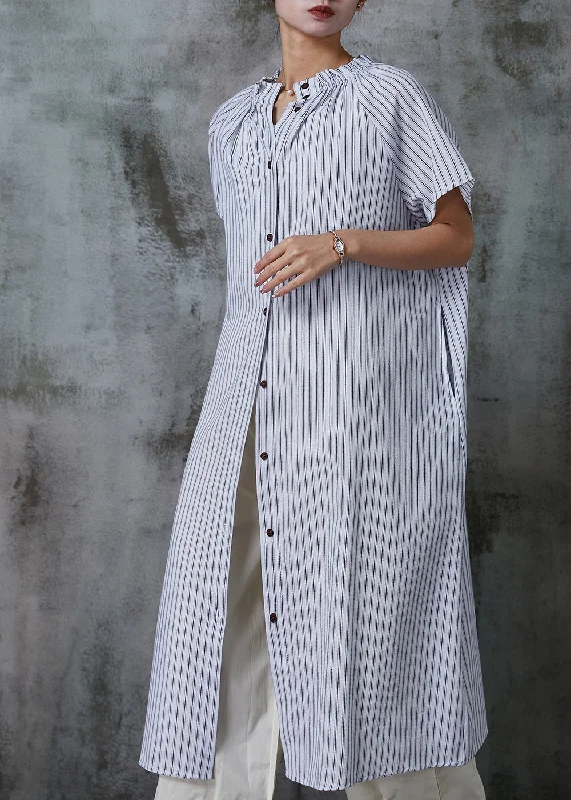 vintage-inspired dressWomen White Oversized Striped Cotton Shirt Dresses Summer