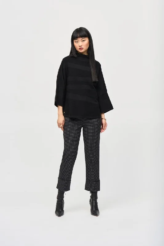 Price Rollback Joseph Ribkoff Black/Grey Woven Jacquard Check Print Cropped Pants