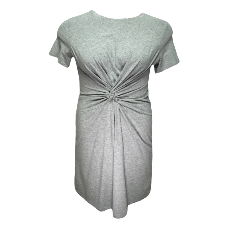 Stock Clearance Knotted T-Shirt Dress Designer By Theory In Grey, Size: S