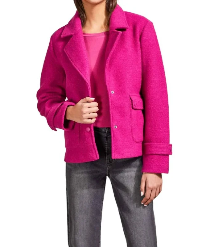 Price Cut Boiled Wool Peacoat With Side Patch Pockets In Deep Magenta