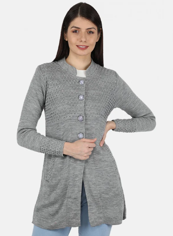 stylish blazer coatWomen Grey Self Design Coat