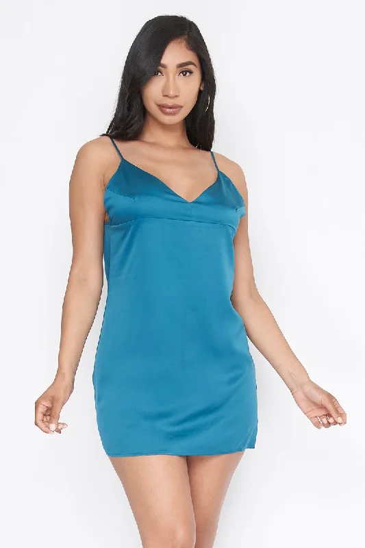 Friends and Family Sale V-Neck Open Tie Back Silky Mini Dress  (D-552)