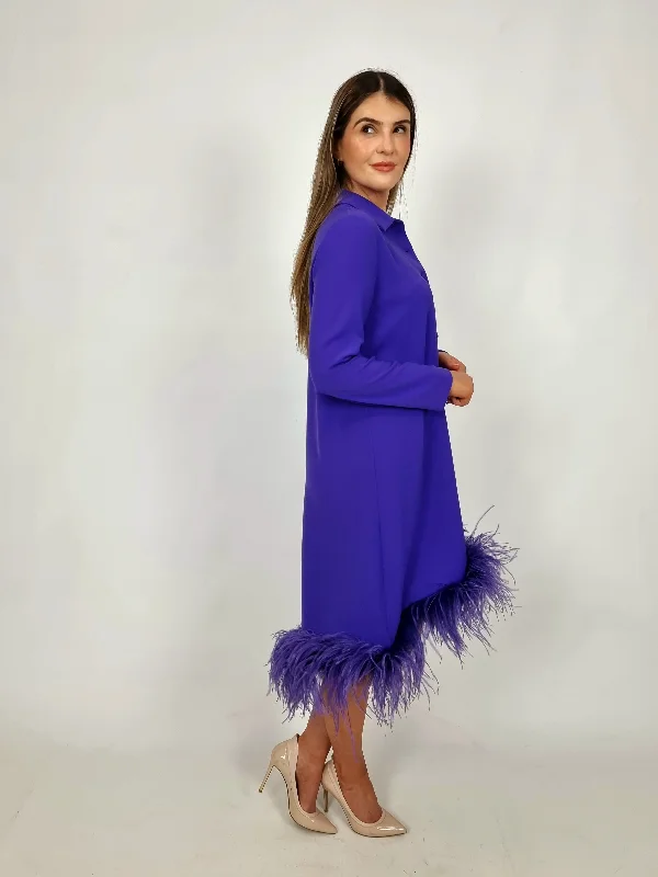 Warehouse Sale Moskada Cadiz Purple Feathered Dress