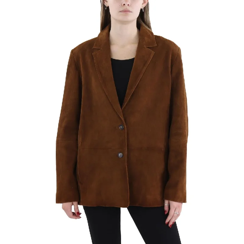 Super Bargain Womens Leather Office Two-Button Blazer
