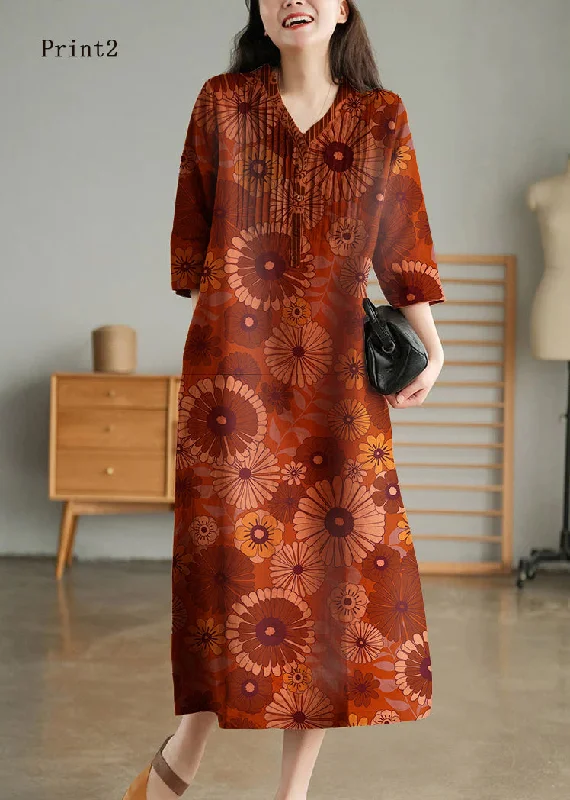 flowy maxi dressPrint2 Loose Linen Long Dresses Button Solid Half Sleeve