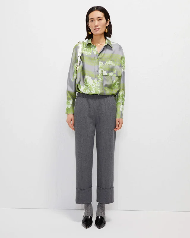 Seasonal Clearance Beatrice Grey Turn Up Fabric Krip Trousers