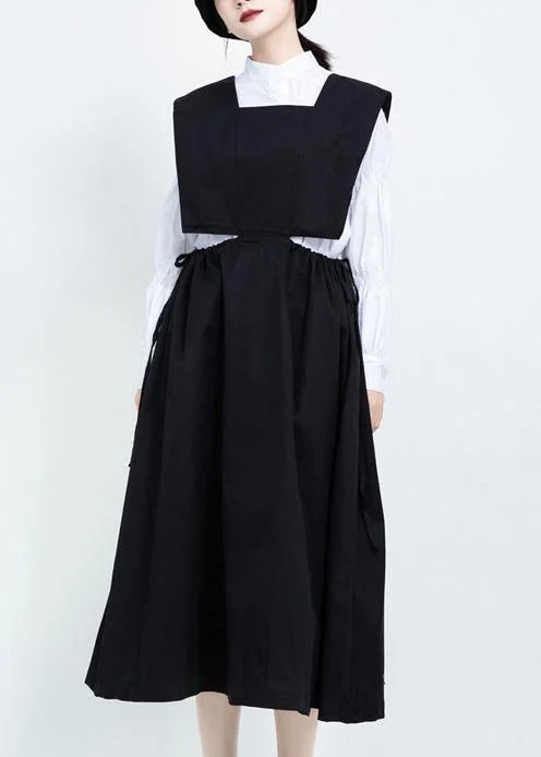 minimalistic dressClassy black cotton clothes For Women drawstring Dresses sleeveless Dresses