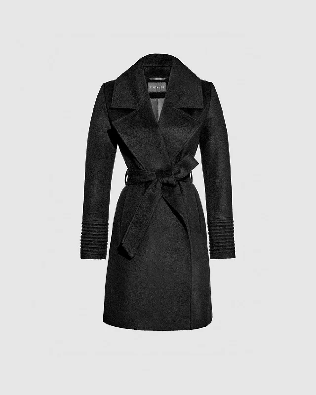 urban street coatBaby Alpaca Mid Length Large Notched Collar Wrap Coat