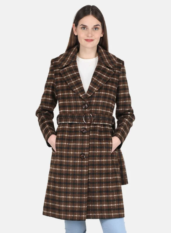 relaxed fit coatWomen Brown Check Coat