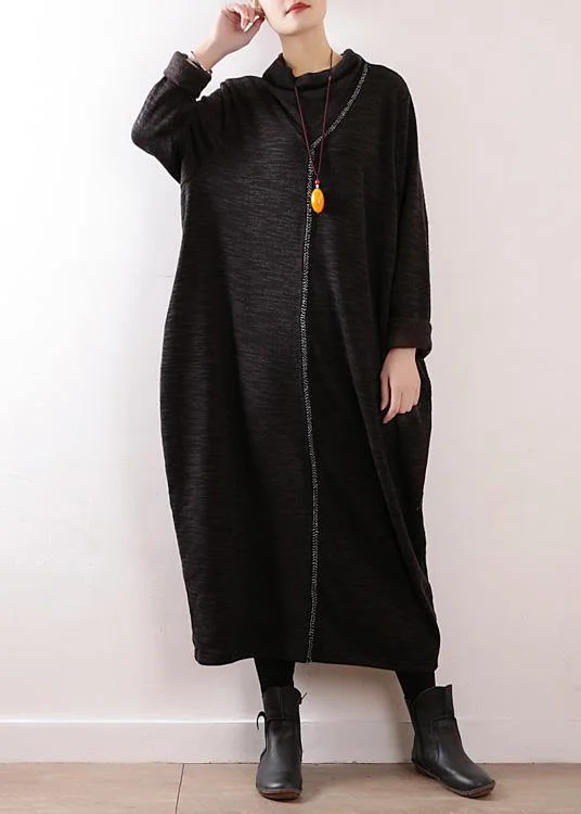 party-ready dressKnitted black Sweater dresses Classy high neck Hipster fall knit dress