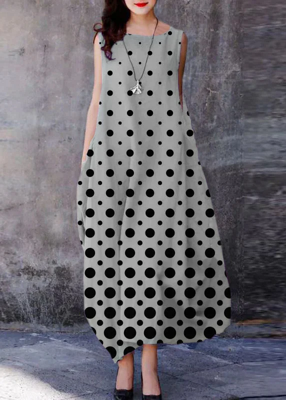 bodycon dressBohemian Grey polka dots O-Neck Exra Large Hem Cotton Dresses Sleeveless