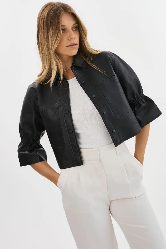 trendy jacketCAROLINA | Leather Ruffle Sleeve Jacket