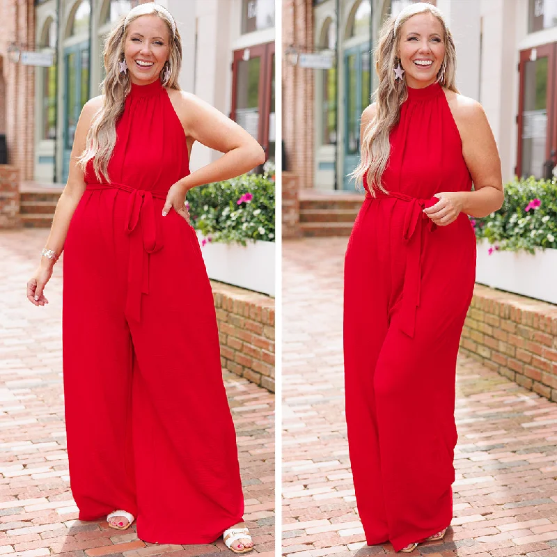 chic wrap dressBeautiful Essence Jumpsuit, Red