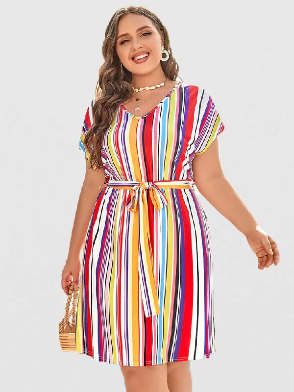 comfy dressPlus Colorblock Striped Tie Dolman Sleeve Midi Dress