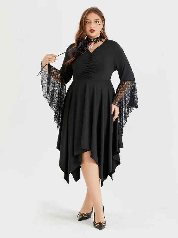 floral dressHalloween Skeleton Lace Asymmetrical Hem Midi Dress