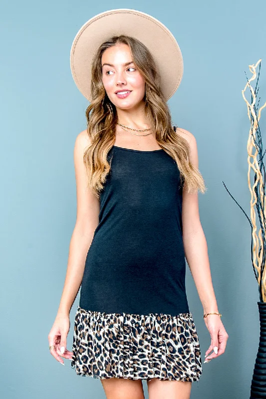 Extra Savings Spaghetti Strap Dress Whit Leopard Print Ruffle (8063)