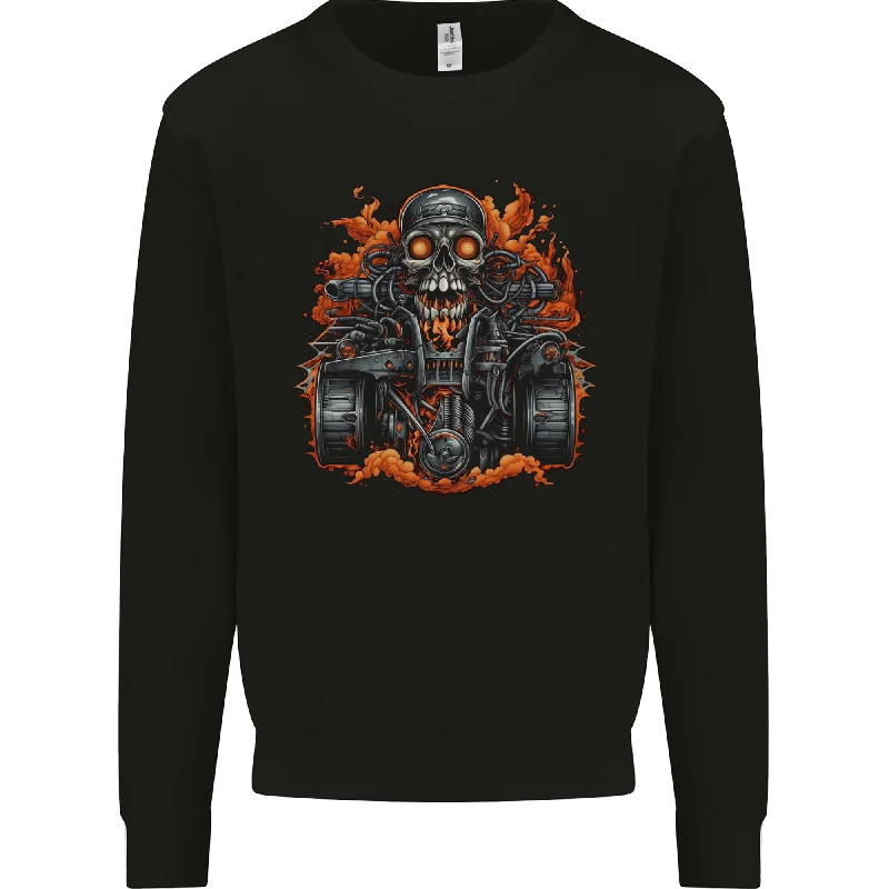 athletic style hoodieA Skull Quad Bike Rider ATV Off Roading Biker Mens Sweatshirt Jumper