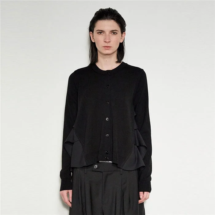 statement dressMeiMeiJ Black Contemporary Cardigan With Frill